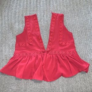 Red lace plung neckline top